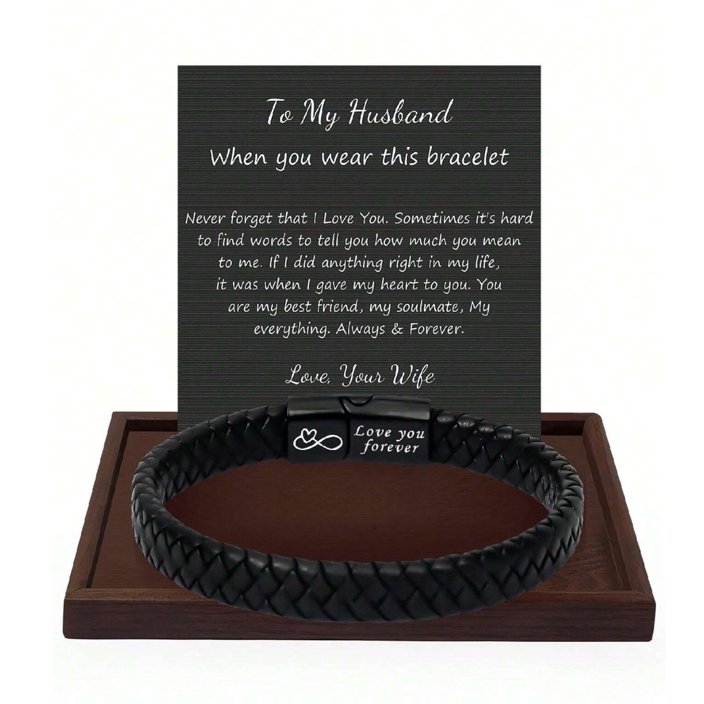 Perfect Gift for Husband Black Braided Bracket w/Mag Clasp & Touching Note 8.5"